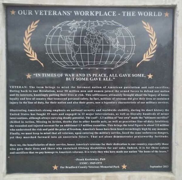 OUR VETERANS’ WORKPLACE-THE WORLD MEMORIAL PLAQUE