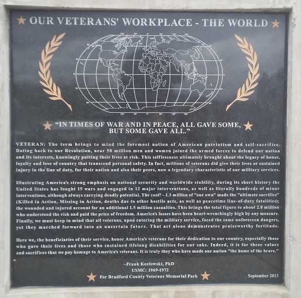 OUR VETERANS’ WORKPLACE-THE WORLD MEMORIAL PLAQUE