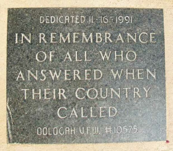OOLOGAH V.F.W. #10575 VETERANS MEMORIAL TABLET