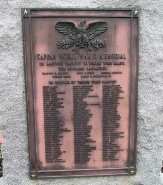 TAPPAN WORLD WAR II MEMORIAL PLAQUE