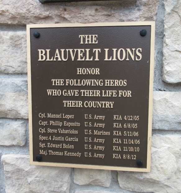 THE BLAUVELT LIONS MEMORIAL PLAQUE