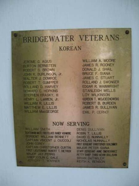 BRIDGEWATER VETERANS MEMORIAL PLAQUE C