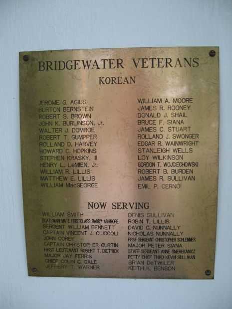 BRIDGEWATER VETERANS MEMORIAL PLAQUE C