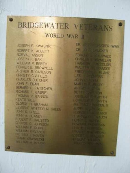 BRIDGEWATER VETERANS MEMORIAL PLAQUE B