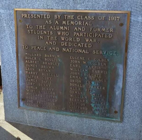 CLASS OF 1917 ALUMNI WORLD WAR MEMORIAL PLAQUE