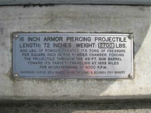 16 INCH ARMOR PIERCING PROJECTILE MEMORIAL PLAQUE