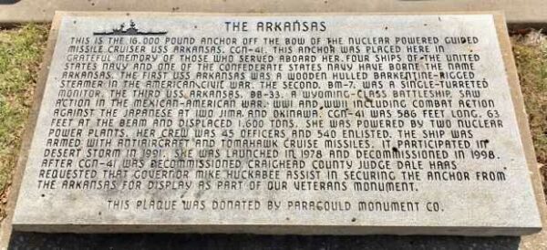 THE ARKANSAS MEMORIAL ANCHOR DEDICATION STONE