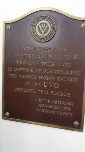 NASSAU COUNTY UNITED VETERANS ORGANIZATION MEMORIAL PLAQUE