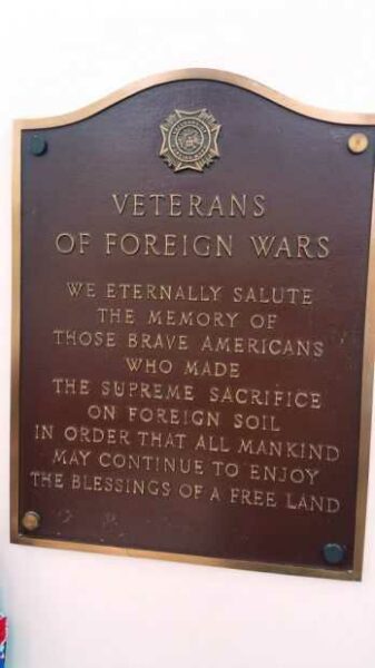 NASSAU COUNTY VETERANS OF FOREIGN WARS MEMORIAL PLAQUE