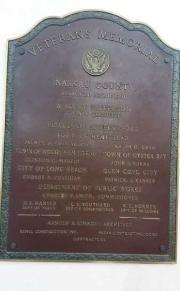 NASSAU COUNTY VETERANS MEMORIAL PLAQUE