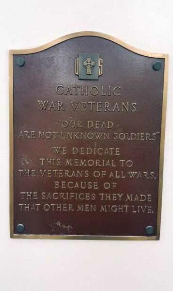 NASSAU COUNTY CATHOLIC WAR VETERANS MEMORIAL PLAQUE