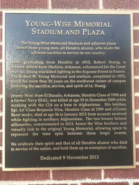 YOUNG-WISE MEMORIAL STADIUM AND PLAZA PLAQUE