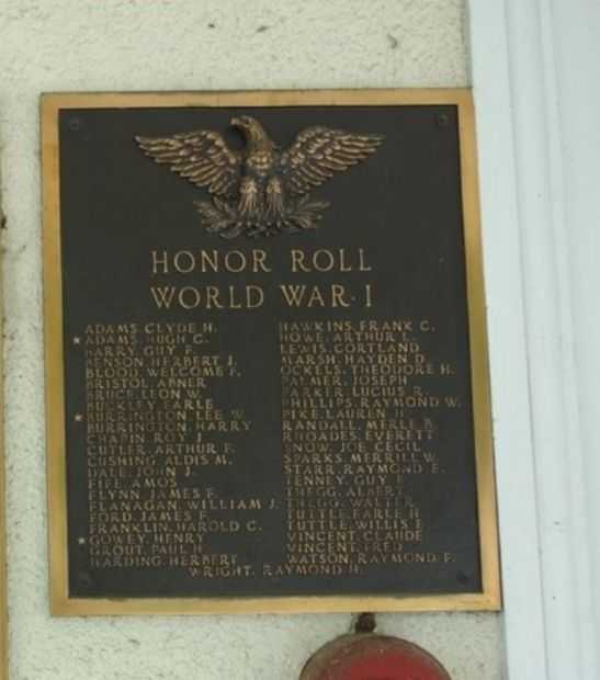 TOWNSHEND WORLD WAR I HONOR ROLL MEMORIAL PLAQUE