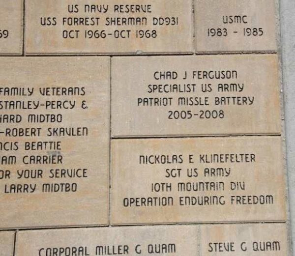 STOUGHTON AREA VETERANS MEMORIAL PARK BRICK SECTION S