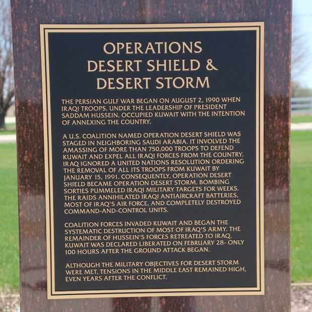 OPERATIONS DESERT SHIELD & DESERT STORM WAR MEMORIAL PILLAR PLAQUE