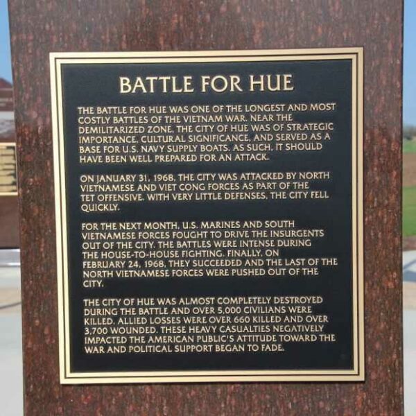 BATTLE FOR HUE WAR MEMORIAL PILLAR PLAQUE