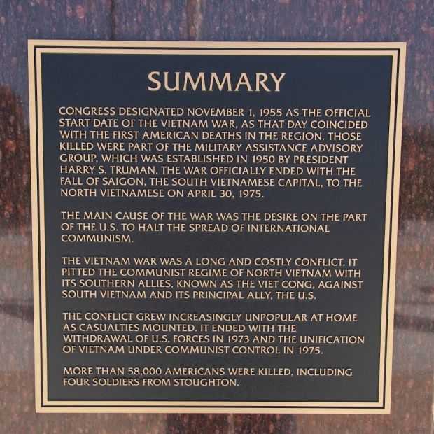 SUMMARY VIETNA,M WAR MEMORIAL PILLAR PLAQUE