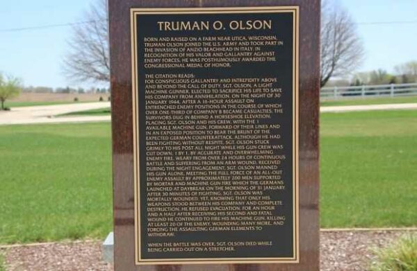 TRUMAN O. OLSON WAR MEMORIAL PILLAR PLAQUE