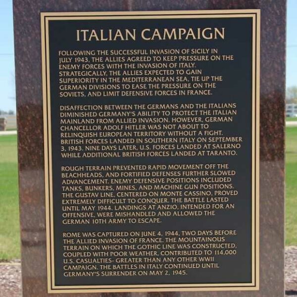 ITALIAN CAMPAIGN WAR MEMORIAL PILLAR PLAQUE