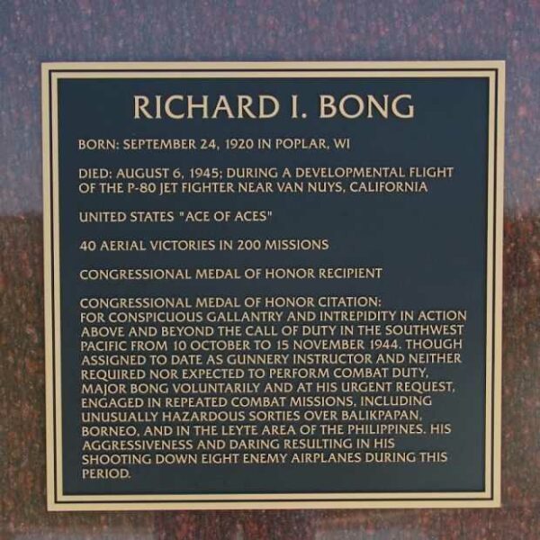 RICHARD I. BONG WAR MEMORIAL PILLAR PLAQUE