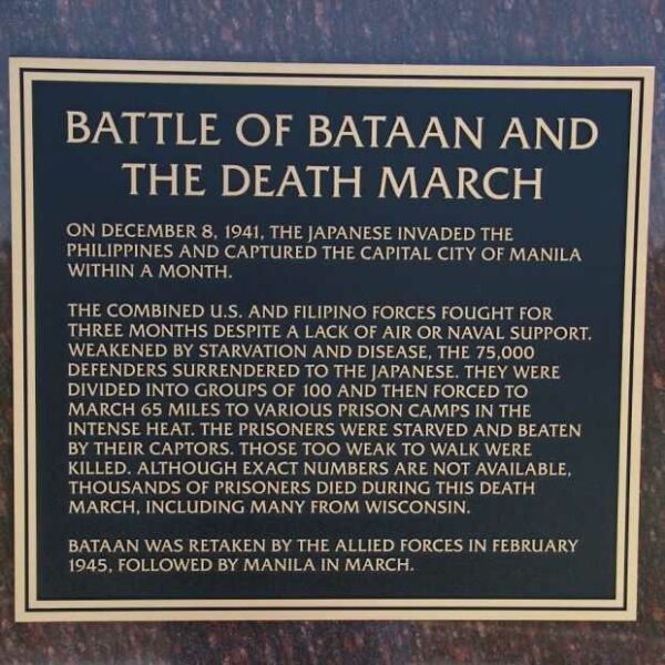 BATTLE OF BATAAN AND THE DEATH MARCH MEMORIAL PILLAR PLAQUE
