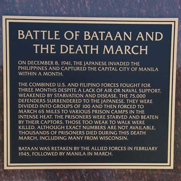 BATTLE OF BATAAN AND THE DEATH MARCH MEMORIAL PILLAR PLAQUE
