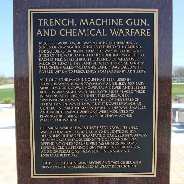 TRENCH, MACHINE GUN, AND CHEMICAL WARFARE MEMORIAL PILLAR PLAQUE