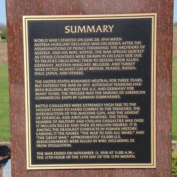 SUMMARY WORLD WAR I MEMORIAL PILLAR PLAQUE