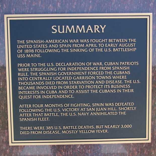 SUMMARY SPANISH-AMERICAN WAR MEMORIAL PILLAR PLAQUE