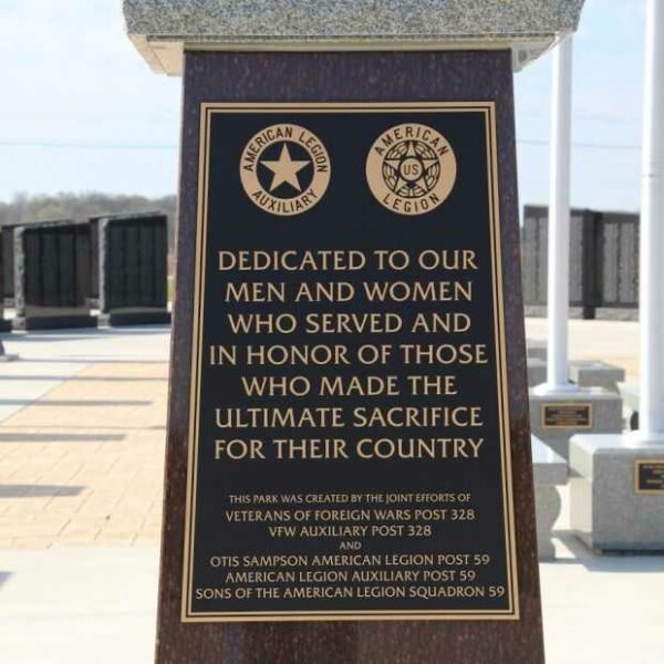 STOUGHTON AREA VETERANS MEMORIAL PARK DEDICATION PLAQUE