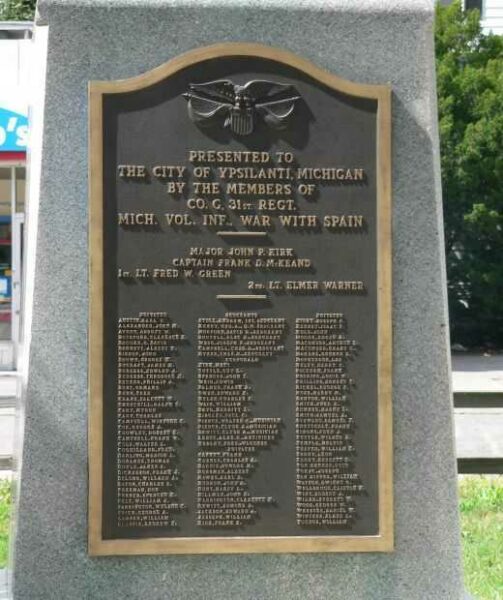 CITY OF YPSILANTI CO. G, 31ST REGT WAR MEMORIAL PLAQUE