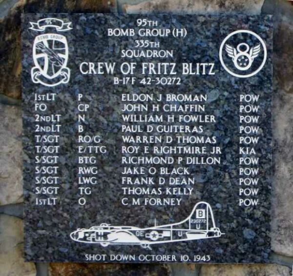 95TH BOMB GROUP (H) 335TH SQUADRON WAR MEMORIAL PLAQUE
