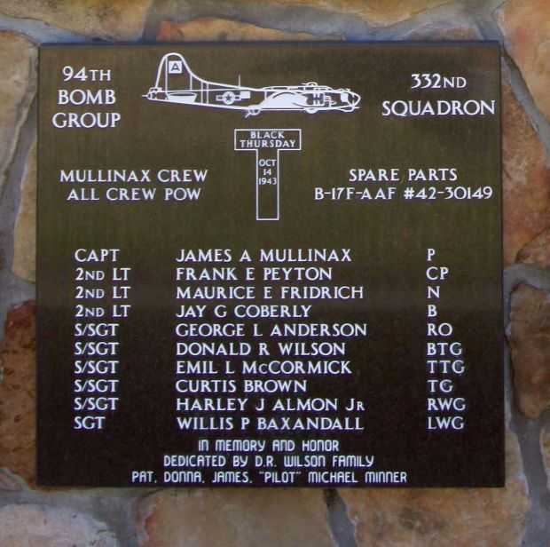 94TH BOMB GROUP 332ND SQUADRON WAR MEMORIAL PLAQUE