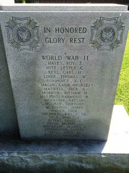 CATOOSA COUNTY WAR MEMORIAL FRONT WORLD WAR II