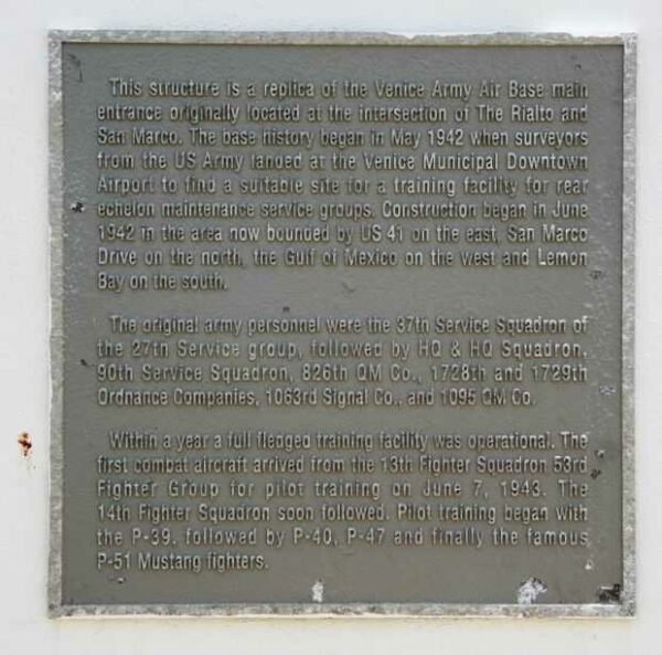 VENICE ARMY AIR BASE MEMORIAL PLAQUE A