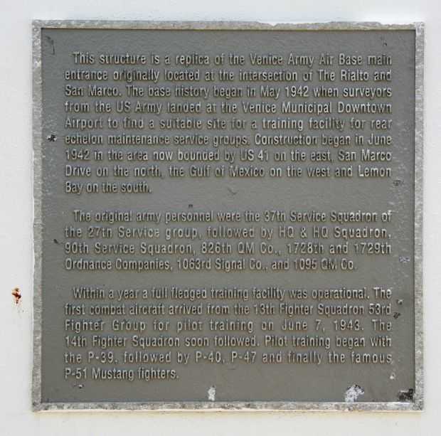 VENICE ARMY AIR BASE MEMORIAL PLAQUE A