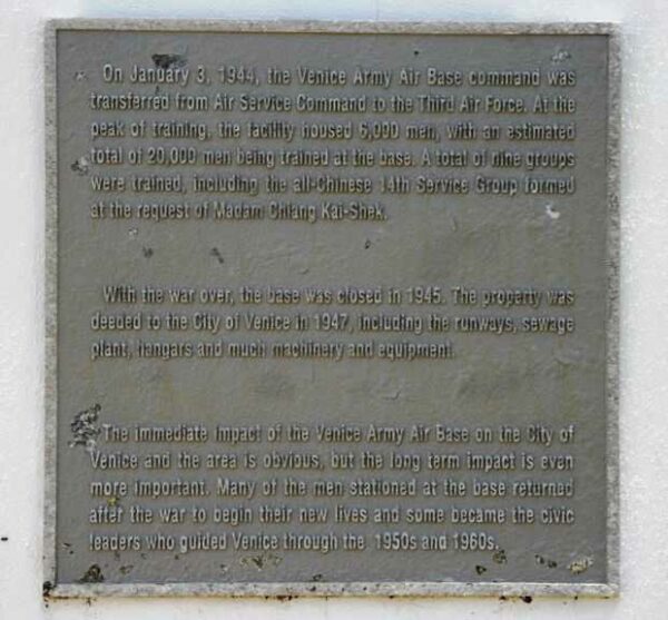 VENICE ARMY AIR BASE MEMORIAL PLAQUE B