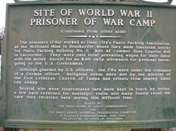 SITE OF WORLD WAR II PRISONER OF WAR CAMP MEMORIAL MARKER BACK
