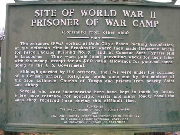 SITE OF WORLD WAR II PRISONER OF WAR CAMP MEMORIAL MARKER BACK