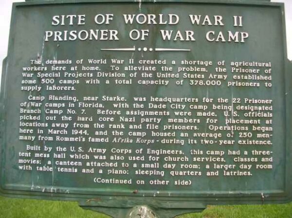 SITE OF WORLD WAR II PRISONER OF WAR CAMP MEMORIAL MARKER FRONT