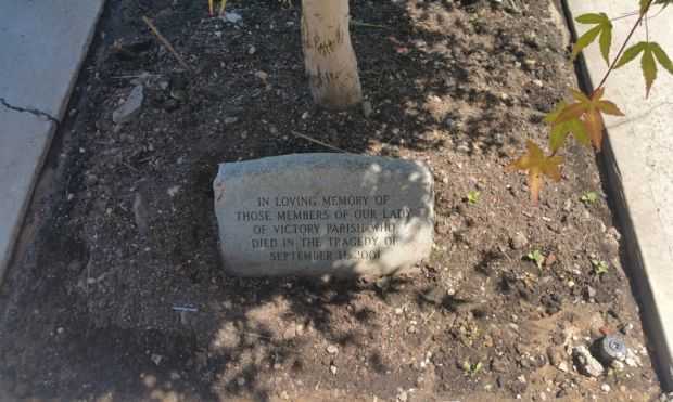 OUR LADY OF VICTORY SEPTEMBER 11, 2001 MEMORIAL TREE STONE