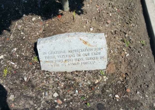 OUR LADY OF VICTORY VETERANS MEMORIAL TREE STONE