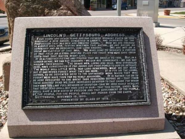 BLACKFORD COUNTY LINCOLN’S GETTYSBURG ADDRESS MEMORIAL PLAQUE