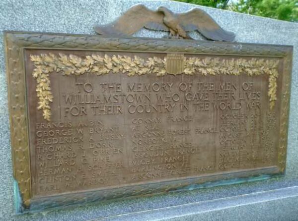 WILLIAMSTOWN WAR AND VETERANS MEMORIAL PLAQUE A