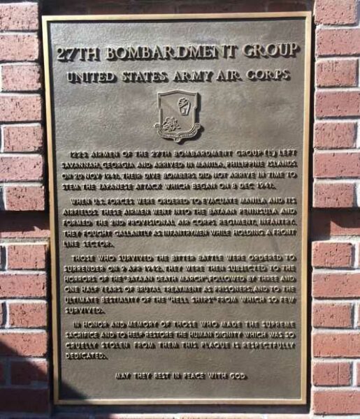 27TH BOMBARDMENT GROUP WAR MEMORIAL PLAQUE