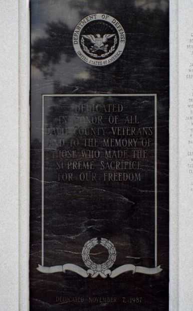 DAVIE COUNTY WAR VETERANS MEMORIAL DEDICATION STONE