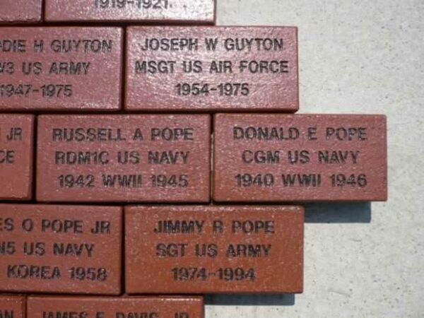 BLADEN COUNTY VETERANS MEMORIAL BRICKS SECTION A
