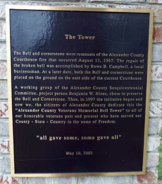 ALEXANDER COUNTY VETERANS MEMORIAL BELL TOWER PLAQUE B