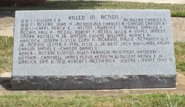 HOKE COUNTY WAR MEMORIAL KILLED IN ACTION STONE A