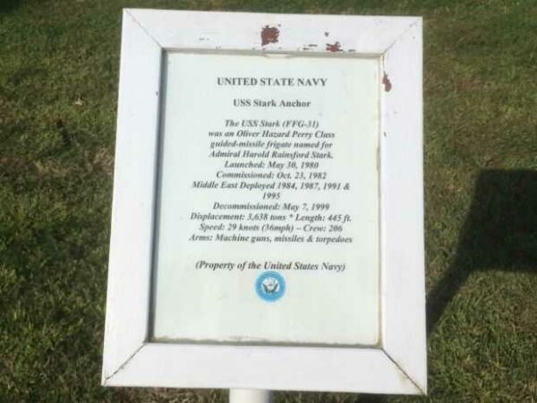 USS STARK ANCHOR MEMORIAL PLAQUE